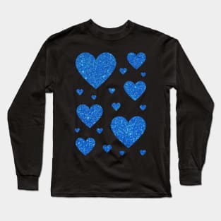 Royal Blue Faux Glitter Hearts Long Sleeve T-Shirt